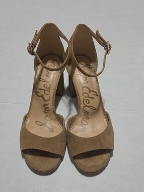 Sam Edelman Cognac Suede Ankle-Strap Block Heels